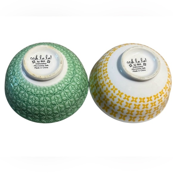 Ooh La La! by BIA Sushi Rice Ramen Bowl SET OF TWO Yellow Green Print Serveware - Picture 7 of 13